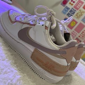 Nike Air Force 1s (pink,coral and white) 6 months old. Slightly used.